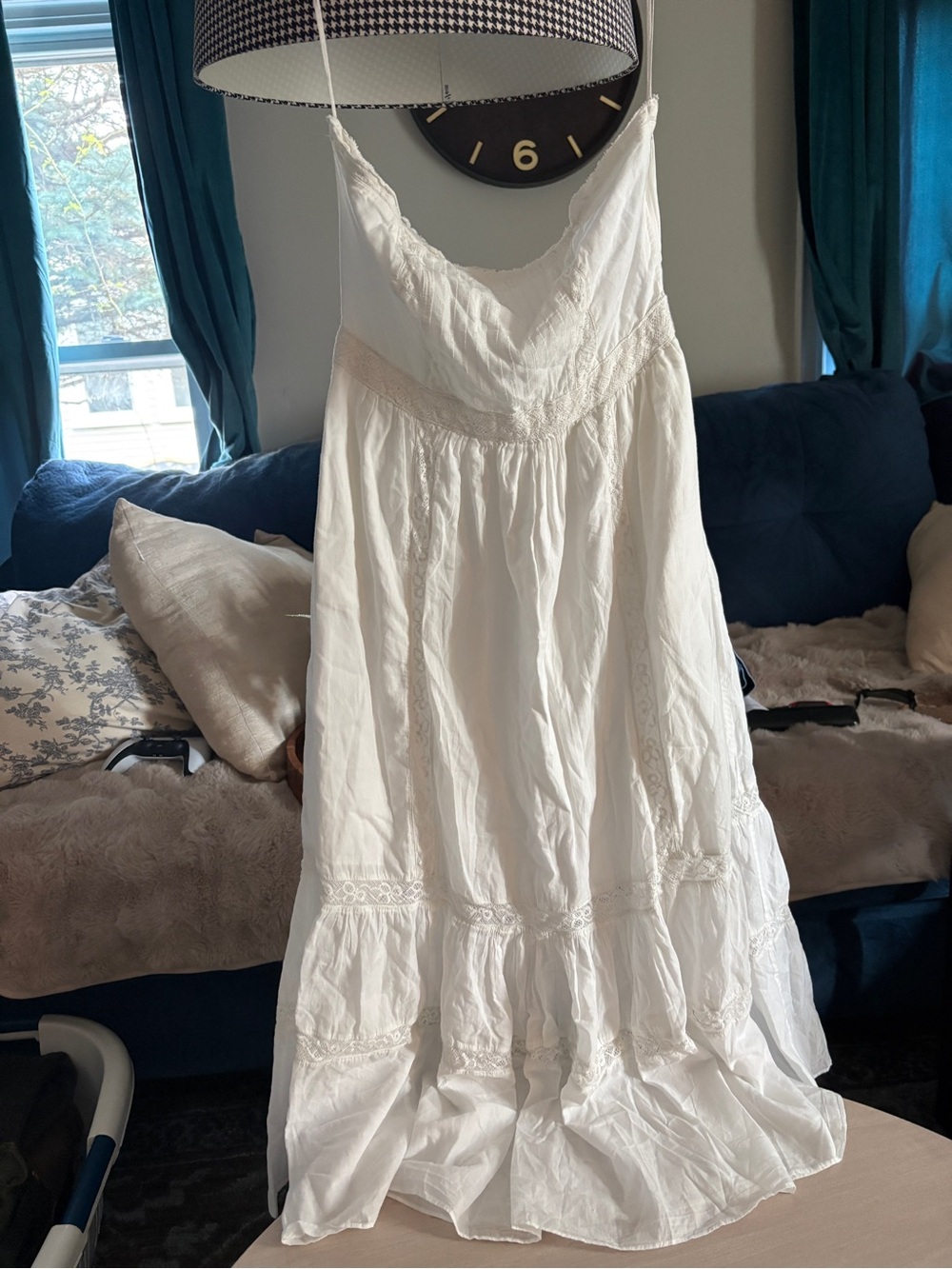 LoveShackFancy White Cotton Maxi Dress with Lace Panels